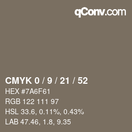 Código de color: CMYK 0 / 9 / 21 / 52 | qconv.com
