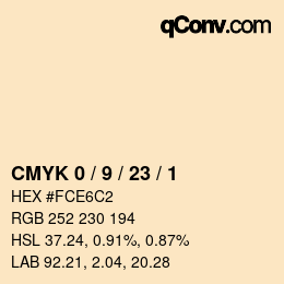 カラーコード: CMYK 0 / 9 / 23 / 1 | qconv.com