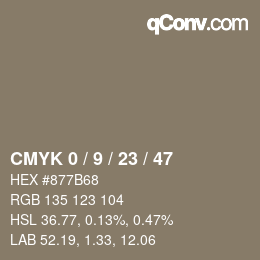 カラーコード: CMYK 0 / 9 / 23 / 47 | qconv.com