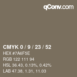 Color code: CMYK 0 / 9 / 23 / 52 | qconv.com