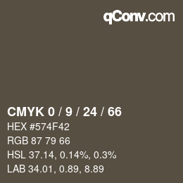 カラーコード: CMYK 0 / 9 / 24 / 66 | qconv.com