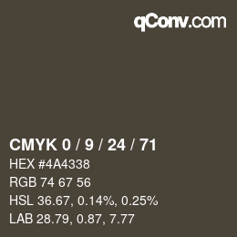 カラーコード: CMYK 0 / 9 / 24 / 71 | qconv.com