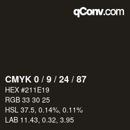 カラーコード: CMYK 0 / 9 / 24 / 87 | qconv.com