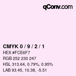 カラーコード: CMYK 0 / 9 / 2 / 1 | qconv.com