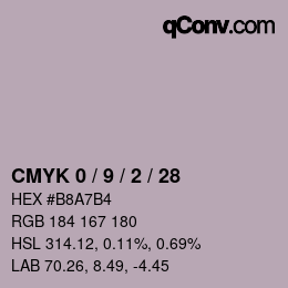 カラーコード: CMYK 0 / 9 / 2 / 28 | qconv.com