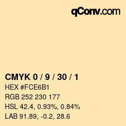 カラーコード: CMYK 0 / 9 / 30 / 1 | qconv.com
