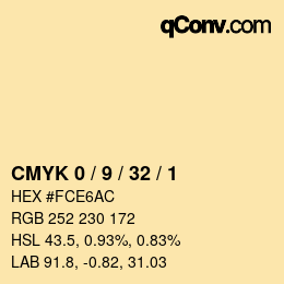 カラーコード: CMYK 0 / 9 / 32 / 1 | qconv.com