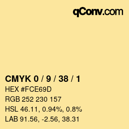 カラーコード: CMYK 0 / 9 / 38 / 1 | qconv.com