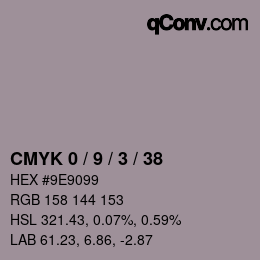 カラーコード: CMYK 0 / 9 / 3 / 38 | qconv.com