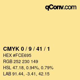 カラーコード: CMYK 0 / 9 / 41 / 1 | qconv.com