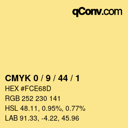 Farbcode: CMYK 0 / 9 / 44 / 1 | qconv.com