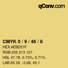 カラーコード: CMYK 0 / 9 / 46 / 8 | qconv.com