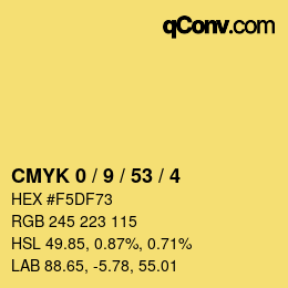 Color code: CMYK 0 / 9 / 53 / 4 | qconv.com