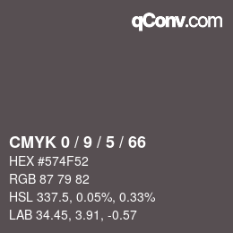 カラーコード: CMYK 0 / 9 / 5 / 66 | qconv.com