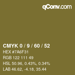 カラーコード: CMYK 0 / 9 / 60 / 52 | qconv.com