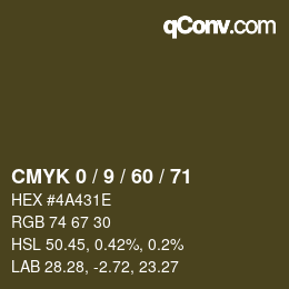 カラーコード: CMYK 0 / 9 / 60 / 71 | qconv.com