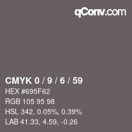 カラーコード: CMYK 0 / 9 / 6 / 59 | qconv.com