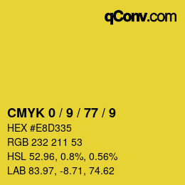 カラーコード: CMYK 0 / 9 / 77 / 9 | qconv.com