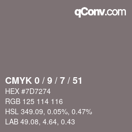 Color code: CMYK 0 / 9 / 7 / 51 | qconv.com