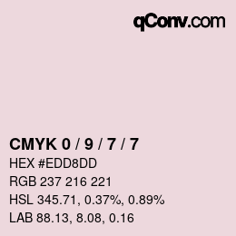 カラーコード: CMYK 0 / 9 / 7 / 7 | qconv.com