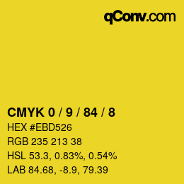 颜色代码: CMYK 0 / 9 / 84 / 8 | qconv.com