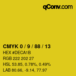 颜色代码: CMYK 0 / 9 / 88 / 13 | qconv.com