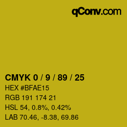 カラーコード: CMYK 0 / 9 / 89 / 25 | qconv.com