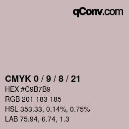 カラーコード: CMYK 0 / 9 / 8 / 21 | qconv.com