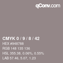 カラーコード: CMYK 0 / 9 / 8 / 42 | qconv.com