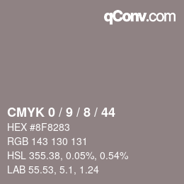 カラーコード: CMYK 0 / 9 / 8 / 44 | qconv.com
