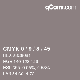 カラーコード: CMYK 0 / 9 / 8 / 45 | qconv.com