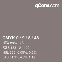 カラーコード: CMYK 0 / 9 / 8 / 48 | qconv.com