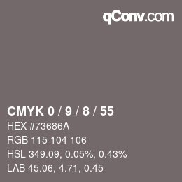 カラーコード: CMYK 0 / 9 / 8 / 55 | qconv.com