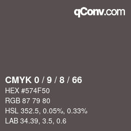 カラーコード: CMYK 0 / 9 / 8 / 66 | qconv.com
