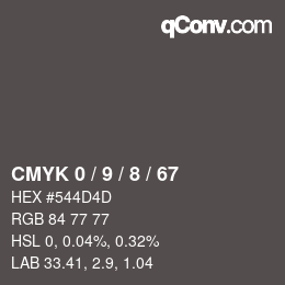 カラーコード: CMYK 0 / 9 / 8 / 67 | qconv.com