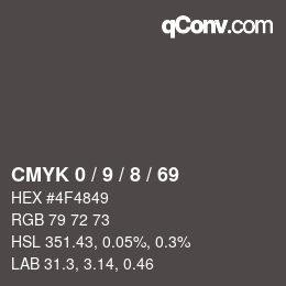 Color code: CMYK 0 / 9 / 8 / 69 | qconv.com