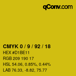 カラーコード: CMYK 0 / 9 / 92 / 18 | qconv.com