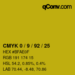カラーコード: CMYK 0 / 9 / 92 / 25 | qconv.com
