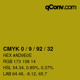 カラーコード: CMYK 0 / 9 / 92 / 32 | qconv.com