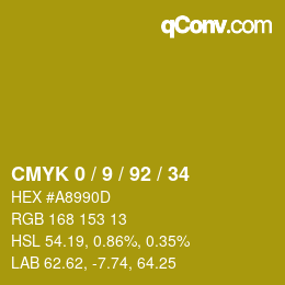カラーコード: CMYK 0 / 9 / 92 / 34 | qconv.com