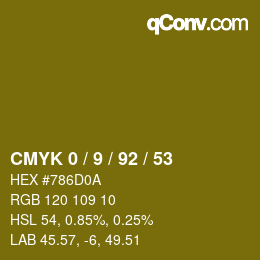 カラーコード: CMYK 0 / 9 / 92 / 53 | qconv.com