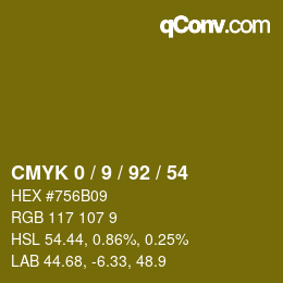 カラーコード: CMYK 0 / 9 / 92 / 54 | qconv.com