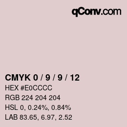 カラーコード: CMYK 0 / 9 / 9 / 12 | qconv.com