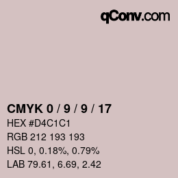 カラーコード: CMYK 0 / 9 / 9 / 17 | qconv.com