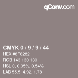 カラーコード: CMYK 0 / 9 / 9 / 44 | qconv.com