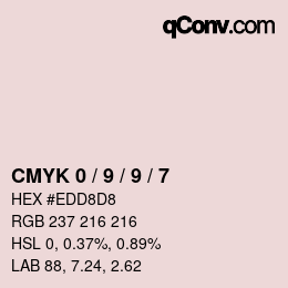 カラーコード: CMYK 0 / 9 / 9 / 7 | qconv.com