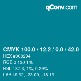 カラーコード: CMYK 100.0 / 12.2 / 0.0 / 42.0 | qconv.com
