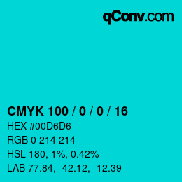 Farbcode: CMYK 100 / 0 / 0 / 16 | qconv.com