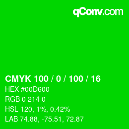 Color code: CMYK 100 / 0 / 100 / 16 | qconv.com