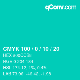 颜色代码: CMYK 100 / 0 / 10 / 20 | qconv.com